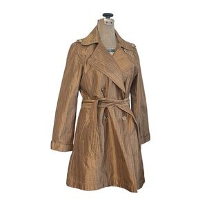 Tommy Bahama Silk Trench Coat Plaid Beige M